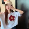 Áo Croptop nữ form rộng dưới 55kg in chữ a little red flower không nóng co giãn 4 chiều Freesize Fashion