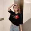 Áo Croptop nữ form rộng dưới 55kg in chữ a little red flower không nóng co giãn 4 chiều Freesize Fashion - Ảnh 2