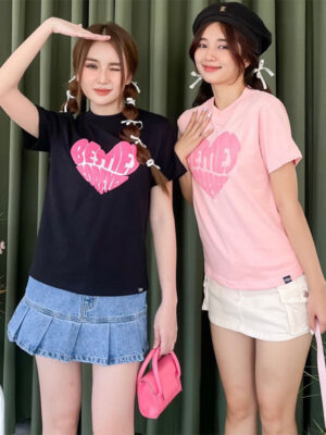 Áo thun Nữ babyteen dưới 55kg in tim bestie không nóng co giãn 4 chiều Freesize Fashion