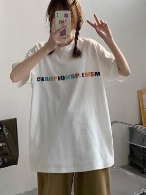 Áo thun Nam Nữ Form rộng freesize in chữ CHAMPIONSP.EMSM không nóng co giãn 4 chiều Freesize Fashion