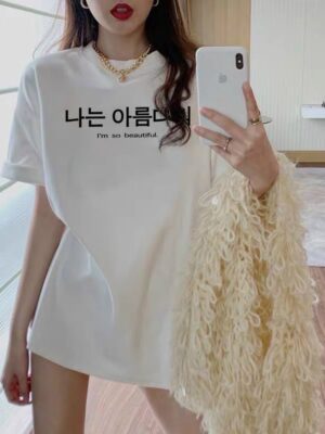 Áo thun Nam Nữ Form rộng freesize in chữ HÀN QUỐC không nóng co giãn 4 chiều Freesize Fashion