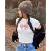 Áo thun Nữ babyteen dưới 55kg in nơ hồng không nóng co giãn 4 chiều Freesize Fashion