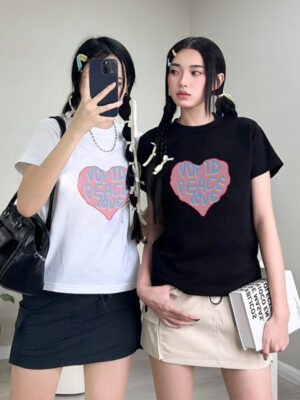 Áo thun Nữ babyteen dưới 55kg in tim peace không nóng co giãn 4 chiều Freesize Fashion